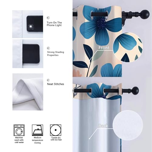 PARREN Azul Elegancia habitación Moderna oscurecimiento Cortinas Opacas decoración Plantas Dibujos Animados Cortinas Florales privacidad para Adolescentes niños niñas Adultos W160xL245cm 2 Paneles