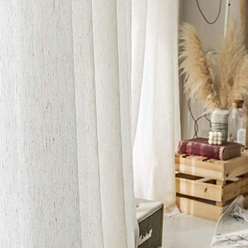 Cortinas traslúcidas con aspecto de lino, estilo japonés, plisadas, 2 paneles para sala de estar, dormitorio, balcón, 140 x 245 cm, elegantes y ligeras cortinas de lino de algodón