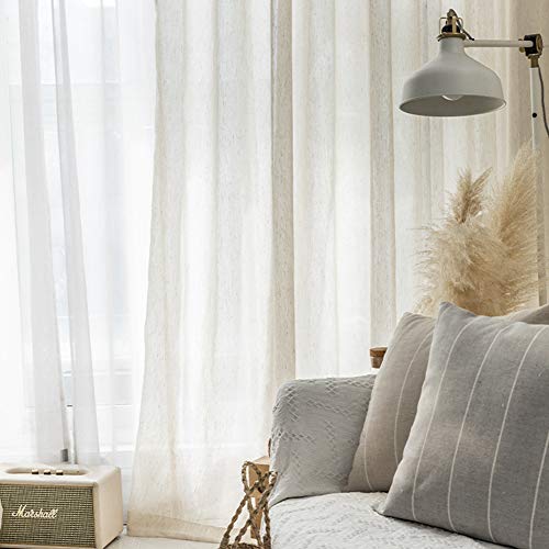 Cortinas traslúcidas con aspecto de lino, estilo japonés, plisadas, 2 paneles para sala de estar, dormitorio, balcón, 140 x 245 cm, elegantes y ligeras cortinas de lino de algodón