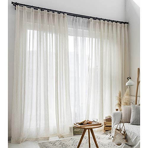 Cortinas traslúcidas con aspecto de lino, estilo japonés, plisadas, 2 paneles para sala de estar, dormitorio, balcón, 140 x 245 cm, elegantes y ligeras cortinas de lino de algodón