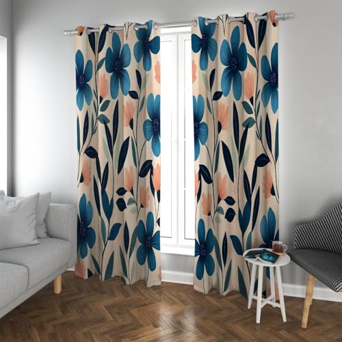 PARREN Azul Elegancia habitación Moderna oscurecimiento Cortinas Opacas decoración Plantas Dibujos Animados Cortinas Florales privacidad para Adolescentes niños niñas Adultos W160xL245cm 2 Paneles