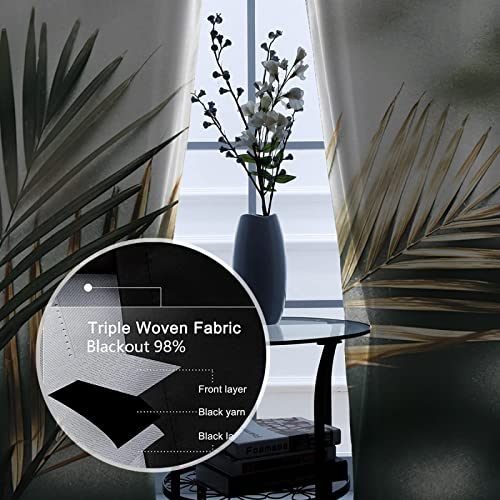 Cortinas opacas de hoja de palma tropical, cortinas con aislamiento térmico con ojales para dormitorio y sala de estar, 2 paneles de 2 x 63 x 84 pulgadas, decoración moderna para el hogar