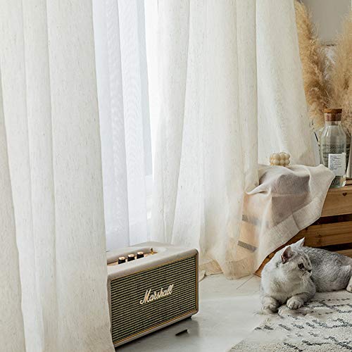 Cortinas traslúcidas con aspecto de lino, estilo japonés, plisadas, 2 paneles para sala de estar, dormitorio, balcón, 140 x 245 cm, elegantes y ligeras cortinas de lino de algodón