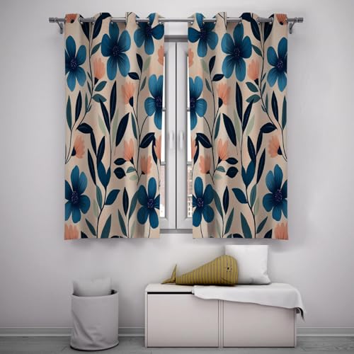 PARREN Azul Elegancia habitación Moderna oscurecimiento Cortinas Opacas decoración Plantas Dibujos Animados Cortinas Florales privacidad para Adolescentes niños niñas Adultos W160xL245cm 2 Paneles