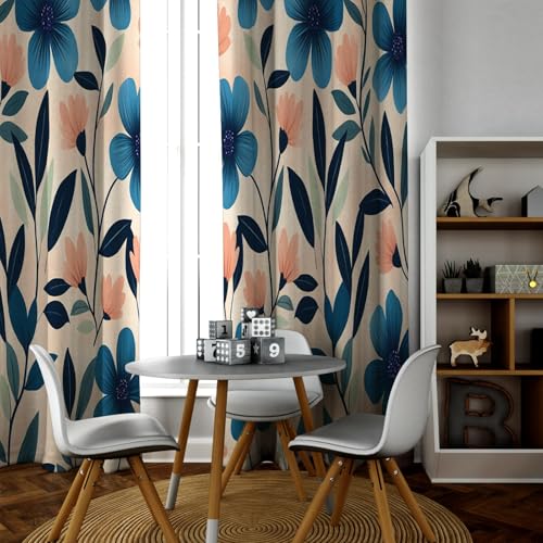PARREN Azul Elegancia habitación Moderna oscurecimiento Cortinas Opacas decoración Plantas Dibujos Animados Cortinas Florales privacidad para Adolescentes niños niñas Adultos W160xL245cm 2 Paneles