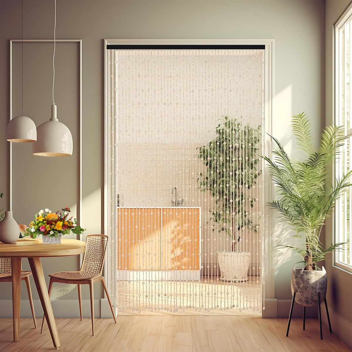 Cortina De Cuentas Cortina De Bambú Para Puertas 70x180 80x190 90x200 100x200 120x210cm Hecho A Mano De Madera Natural Boho Colgante Cortina De Cuentas Decoración De La Habitación(Log,120x210cm)