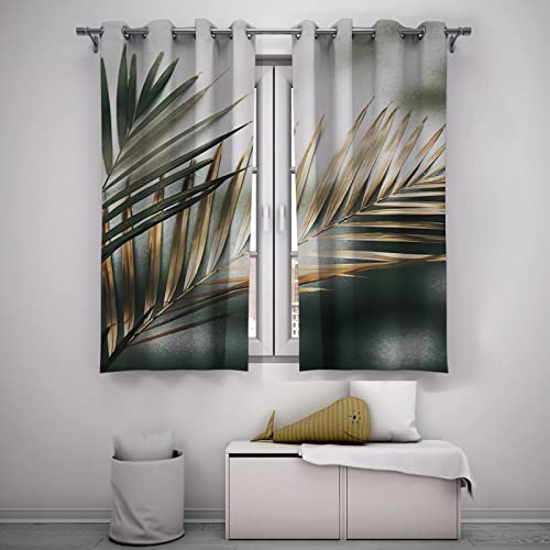 Cortinas opacas de hoja de palma tropical, cortinas con aislamiento térmico con ojales para dormitorio y sala de estar, 2 paneles de 2 x 63 x 84 pulgadas, decoración moderna para el hogar