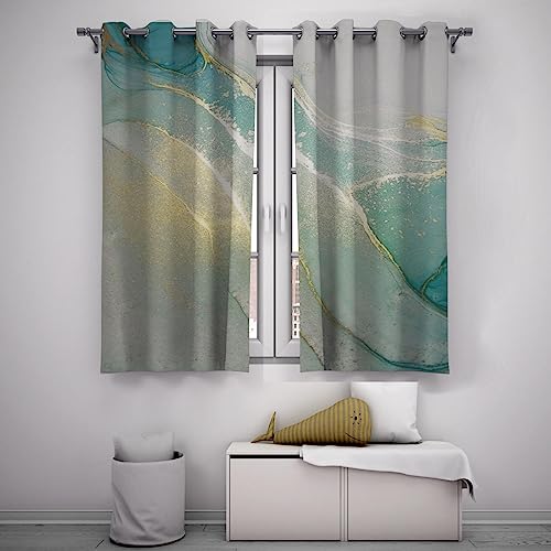 Nordic - Cortinas opacas modernas de mármol verde azulado y dorado, 55 x 102 pulgadas, 2 paneles, cortinas elegantes para oficina y cafetería, protección de privacidad, elegantes tratamientos de