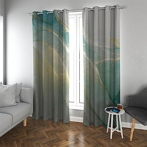 Nordic - Cortinas opacas modernas de mármol verde azulado y dorado, 55 x 102 pulgadas, 2 paneles, cortinas elegantes para oficina y cafetería, protección de privacidad, elegantes tratamientos de