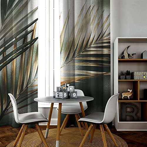 Cortinas opacas de hoja de palma tropical, cortinas con aislamiento térmico con ojales para dormitorio y sala de estar, 2 paneles de 2 x 63 x 84 pulgadas, decoración moderna para el hogar