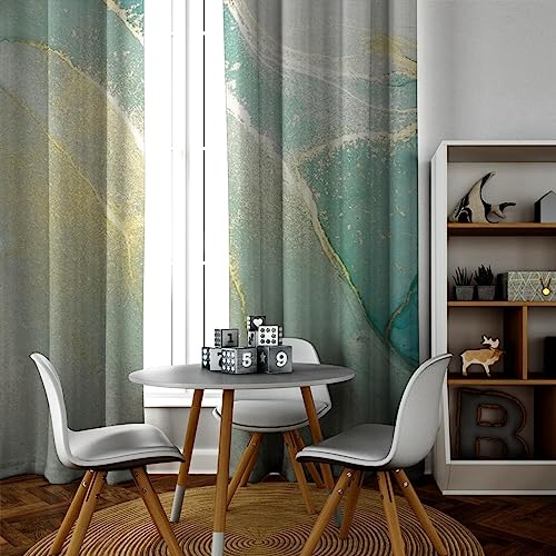Nordic - Cortinas opacas modernas de mármol verde azulado y dorado, 55 x 102 pulgadas, 2 paneles, cortinas elegantes para oficina y cafetería, protección de privacidad, elegantes tratamientos de