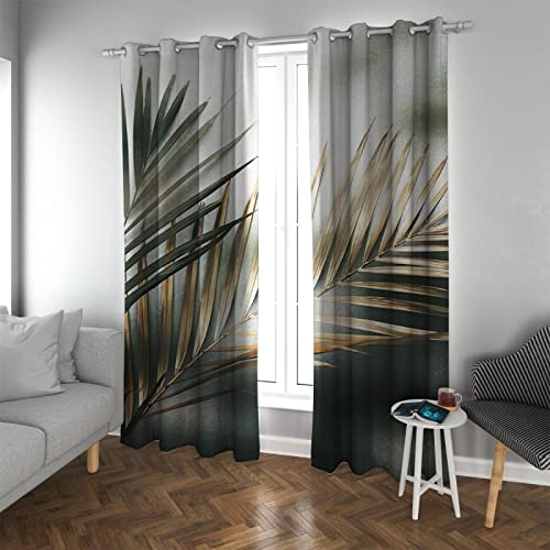 Cortinas opacas de hoja de palma tropical, cortinas con aislamiento térmico con ojales para dormitorio y sala de estar, 2 paneles de 2 x 63 x 84 pulgadas, decoración moderna para el hogar