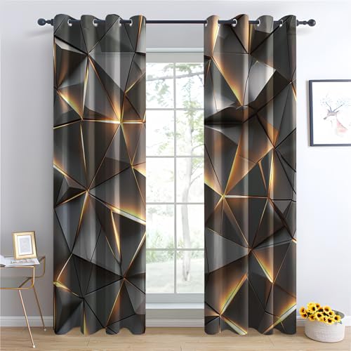 Cortinas opacas geométricas grises y doradas, modernas, triangulares, cubismo, para decoración del hogar, 167 x 183 cm, cortinas de ventana extra anchas, 2 paneles de cortinas térmicas con ojales para