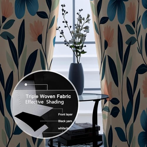 PARREN Azul Elegancia habitación Moderna oscurecimiento Cortinas Opacas decoración Plantas Dibujos Animados Cortinas Florales privacidad para Adolescentes niños niñas Adultos W160xL245cm 2 Paneles
