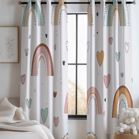 Cortina Dibujo Animado Lindo Arcoiris Cortina para Salón Dormitorio Ventana Cortina con Ojales Crema Cortina Impresa 70An x 145Al cm (2 Paneles) Diseño Moderno Decoración Aislamiento Térmico Cortina